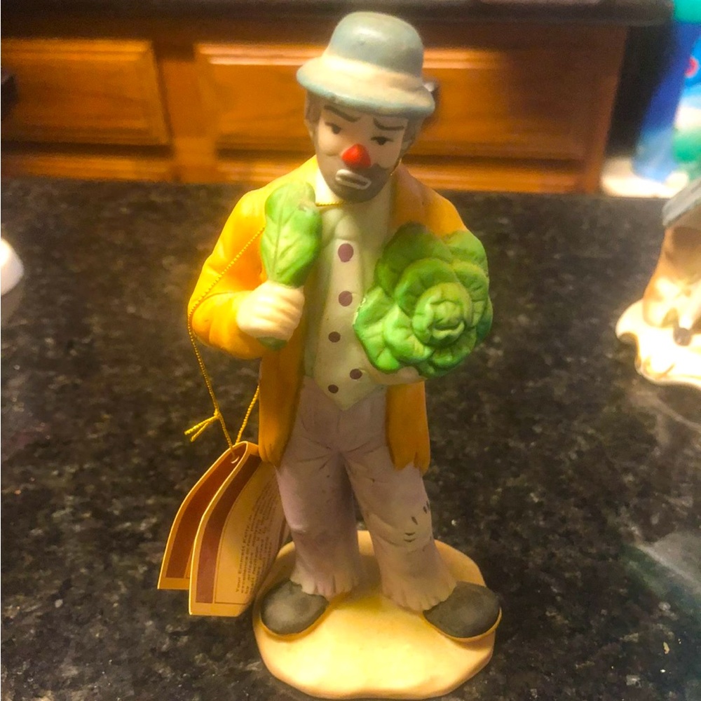Vintage Emmett Kelly Jr Figurine Holding a Lettuce Head